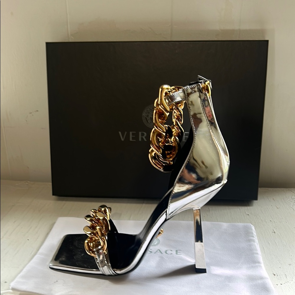 Versace Silver and Gold Heels with Metallic Finish